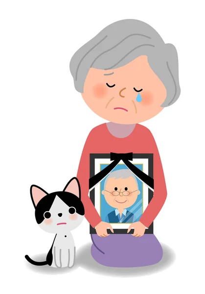 Donna Anziana Perdita Del Partner Illustrazione Una Donna Anziana Che — Vettoriale Stock