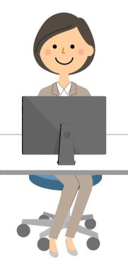 Takım elbiseli bir kadın bilgisayar kullanıyor. Bilgisayar kullanan takım elbiseli bir kadının resmi..