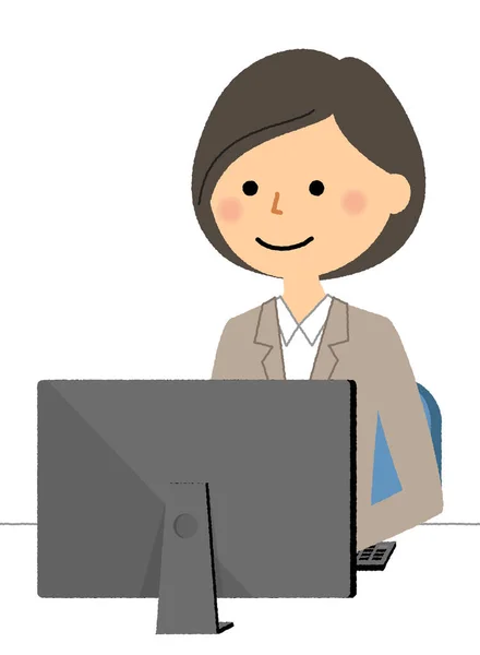 女人穿西装操作电脑 这是一个女人穿西装操作电脑的例子 — 图库矢量图片