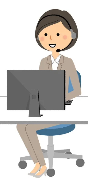 Telefonní Ústředna Zákaznický Servis Jedná Ilustraci Ženy Pracující Call Centru — Stockový vektor