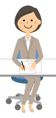 - Takım elbiseli kadın evrak doldurmak için. - Takım elbiseli bir kadının belge doldurma resmidir..