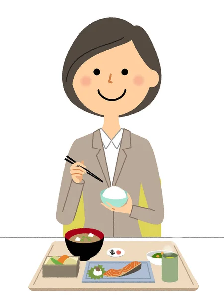 Frau Anzug Zum Essen Ist Eine Illustration Einer Frau Anzug — Stockvektor