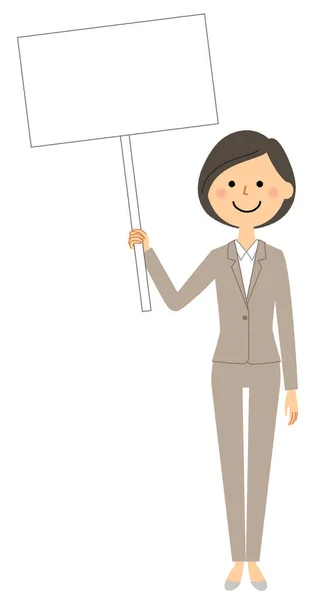 Frau Anzug Mit Whiteboard Illustration Einer Frau Anzug Mit Whiteboard — Stockvektor