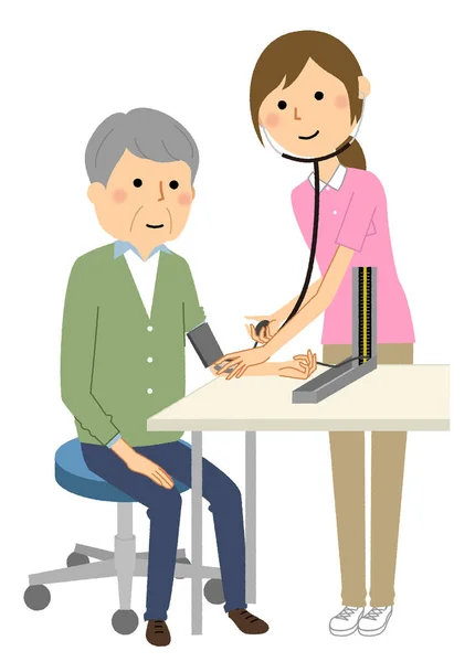 Health Check Blood Pressure Measurement Illustration Health Check Elderly Woman — Archivo Imágenes Vectoriales