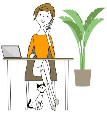 Uzaktan çalışma sırasında iş kadını. Uzaktan çalışma sırasında bir iş kadınının resmi..