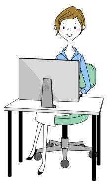 Bilgisayarı olan bir iş kadınının çizimi..