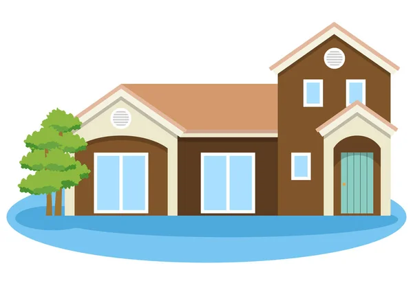 House Flooded Illustration Flooded House — Stock Vector