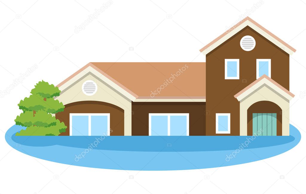 A house that is flooded/This is an illustration of a flooded house.