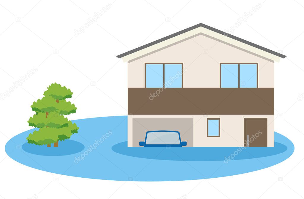 A house that is flooded/This is an illustration of a flooded house.