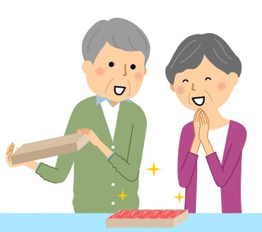 Memleketlerinin vergi ödemelerinden memnun olan yaşlı bir çift / Kasabanın vergi ödemesinden memnun olan yaşlı bir çiftin resmi.