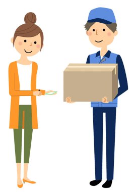 Teslimatçı ve genç bir kadın / Teslimatçı ve genç bir kadın.