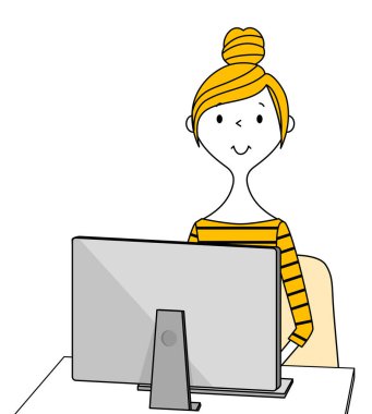 Genç kadın, anne, bilgisayar kullanan genç bir kadının görüntüsü..