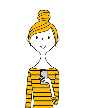 Genç kadın, anne, akıllı telefon / Akıllı telefonlu genç bir kadının görüntüsü.