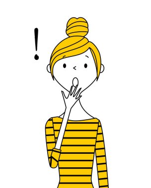 Genç bir kadın, anne, şaşırmak için. - Şaşırmış genç bir kadının resmi..