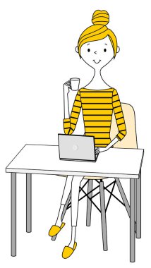 Genç kadın, anne, dizüstü bilgisayar / Dizüstü bilgisayar kullanan genç bir kadının görüntüsü.