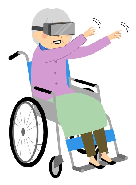 Donne Anziane Che Godono Realtà Virtuale Illustrazione Una Donna Anziana — Vettoriale Stock