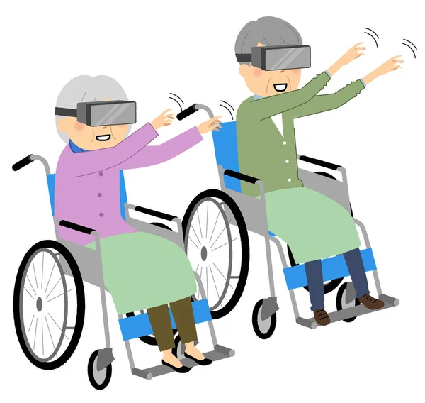 仮想現実を楽しむ高齢者 仮想現実を楽しむ高齢者のイラストです — ストックベクタ