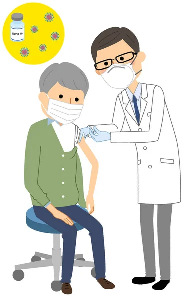 Anziani Vaccinare Illustrazione Una Persona Anziana Vaccinata — Vettoriale Stock