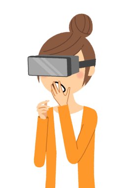 Sanal gerçeklikten zevk alan genç bir kadın. Sanal gerçeklikten zevk alan genç bir kadının bir çizimi..