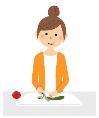 Yemek pişirecek genç bir kadın. Yemek pişirecek genç bir kadın illüstrasyonu..