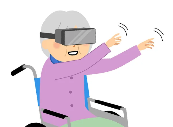 Donne Anziane Che Godono Realtà Virtuale Illustrazione Una Donna Anziana — Vettoriale Stock