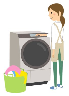 Önlüklü bir kadın çamaşır yıkıyor. Önlüklü bir kadının çamaşır yıkarkenki resmi..