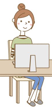 Bilgisayarı kullanan genç bir kadın / Bilgisayar kullanan genç bir kadın illüstrasyonu.