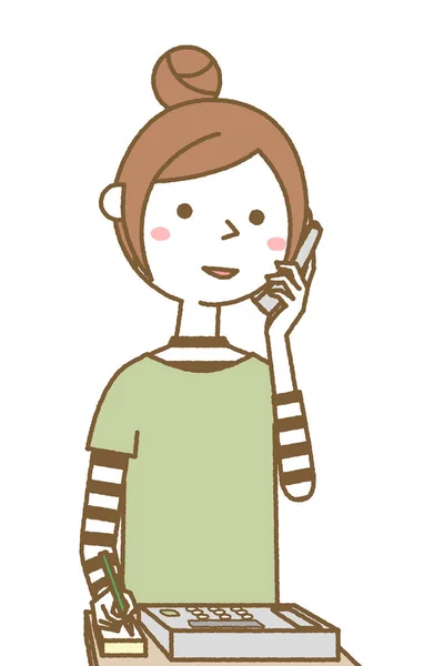 Junge Frau Telefoniert Illustration Einer Jungen Frau Telefoniert — Stockvektor