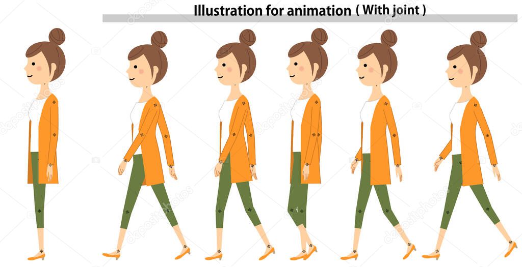 Illustration of a young woman walking, video material/It is an illustration of a young woman walking. It can be used as a video material.