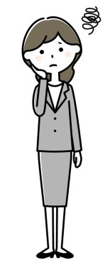 Sorunlu takım elbiseli bir kadının resmi..