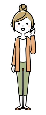 Akıllı telefondan konuşan genç bir kadının çizimi..