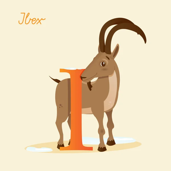 Animal alphabet with ibex — Stock Vector