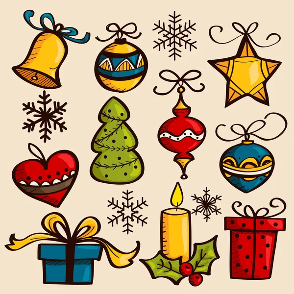 Ornamentos de Natal desenhados à mão —  Vetores de Stock