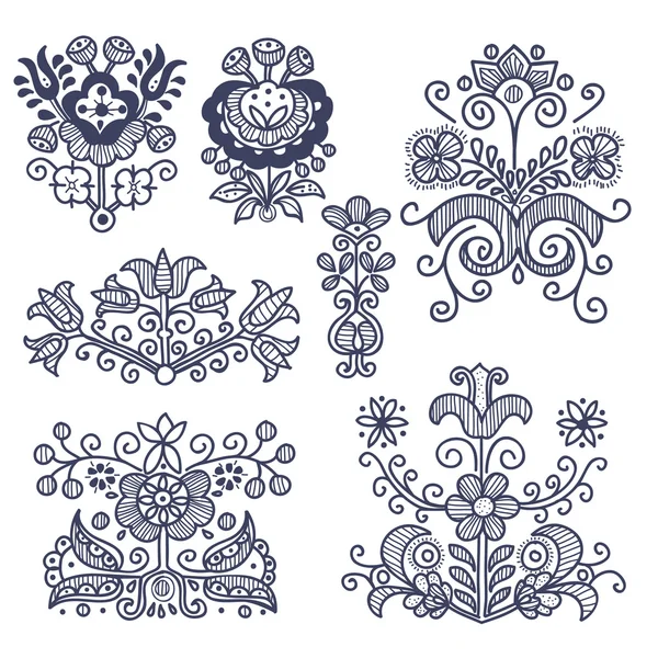 Floral folkloric elements isolated — Stock Vector