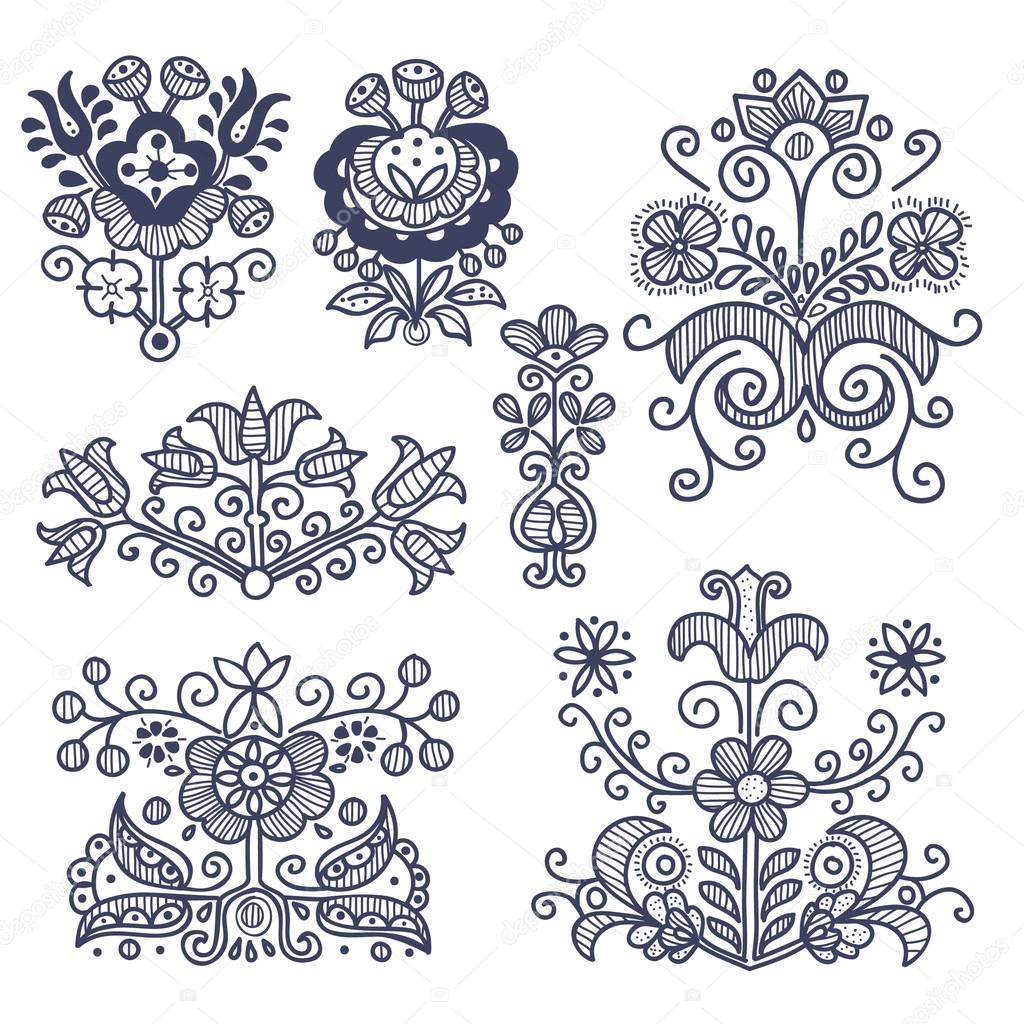 Floral folkloric elements isolated