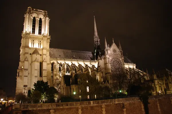 Gece Notre Dame de Paris, Fransa — Stok fotoğraf