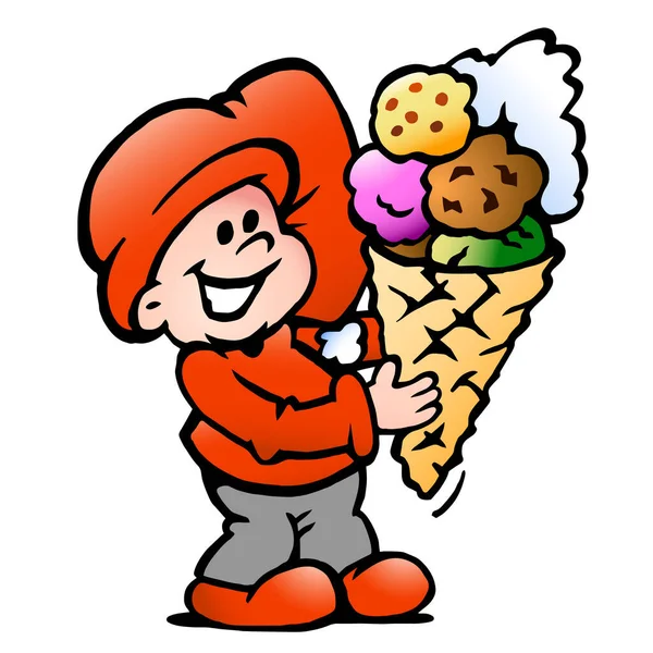 アイスクリームコーンと幸せなエルフのベクトル漫画のイラスト ロイヤリティフリーのストックイラスト