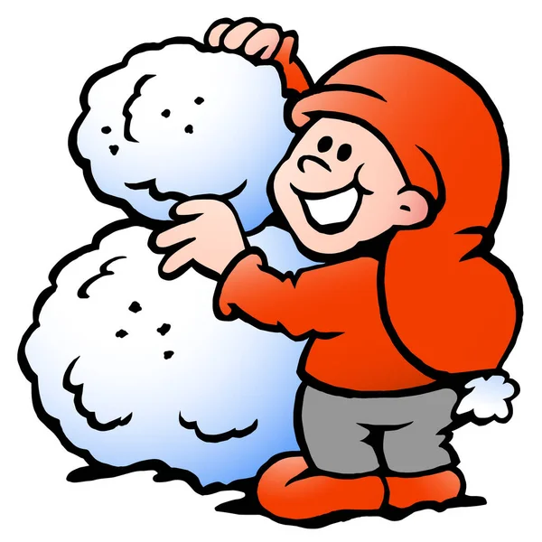 Vector Cartoon Ilustração Feliz Elfo Edifício Bola Neve Gráficos De Vetores