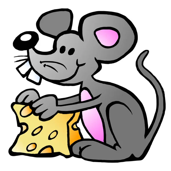 Vektor Cartoon Illustration Einer Glücklichen Maus Beim Käseessen lizenzfreie Stockvektoren