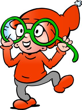 Mutlu bir Noel Elf büyük yeşil gözlük ile çizilmiş vektör çizim