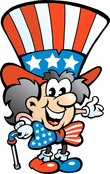 Handgetekende vectorillustratie van een oude gelukkig Uncle Sam — Stockvector