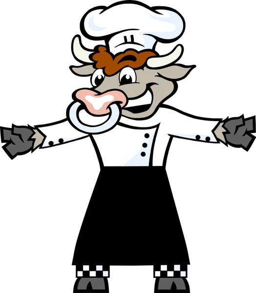 Illustrazione vettoriale disegnata a mano di un Happy Bull Chef in piedi e benvenuto — Vettoriale Stock
