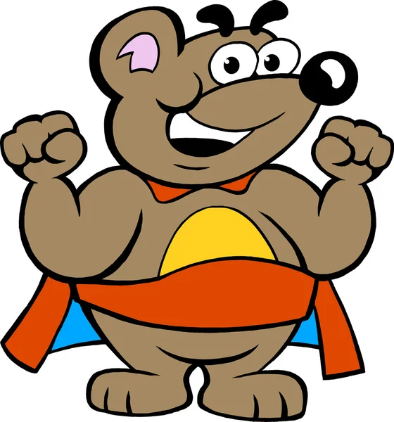 Feliz oso superhéroe fuerte — Vector de stock