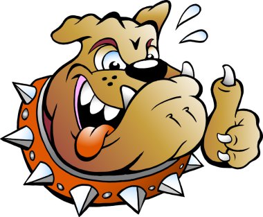 Heyecanlı bir boğa köpek başparmak vazgeçerek karikatür çizimi vektör
