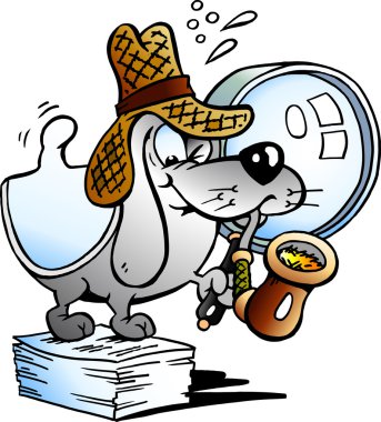 Vektör çizim kağıt köpek Dedektif maskot