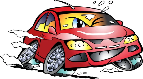 Vector Cartoon illustration of a red Sports Car Mascot racing in full speed — Stock Vector