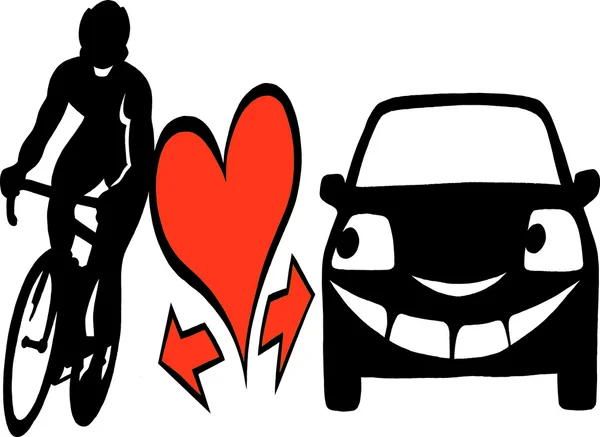 Vector Cartoon illustration of an biker and a car to be aware and considerate in the traffic — Stock Vector