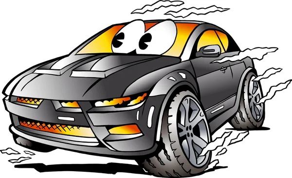 Vektor-Cartoon-Illustration eines grauen Sportwagen-Maskottchens, das in voller Fahrt rast — Stockvektor