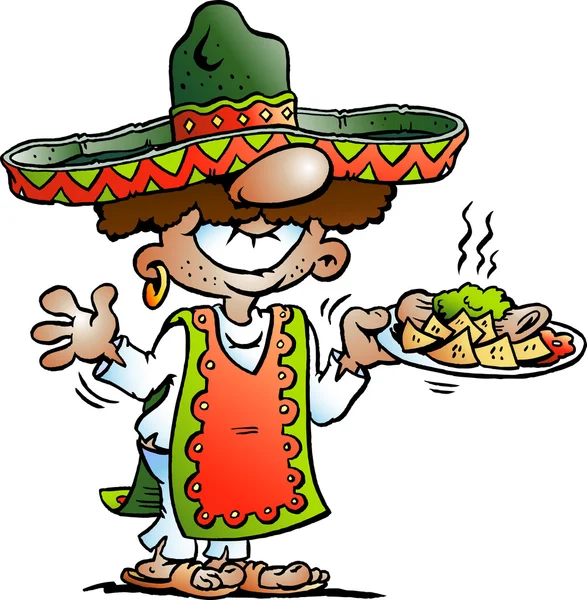 Иллюстрация векторного мультфильма "Счастливый мексиканец" с какой-нибудь тарко-едой — стоковый вектор