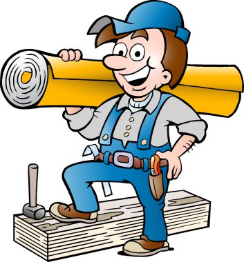 Mutlu zemin ve halı adam vektör çizimi